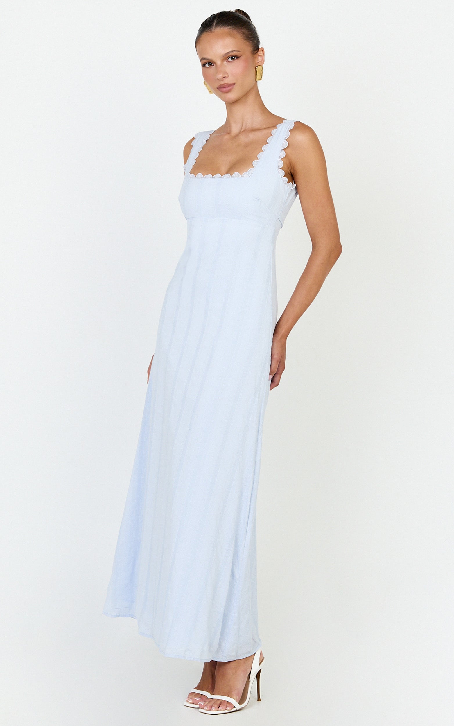 Roxanne Midi Dress - Square Neck Fit And Flare Dress in Light Blue