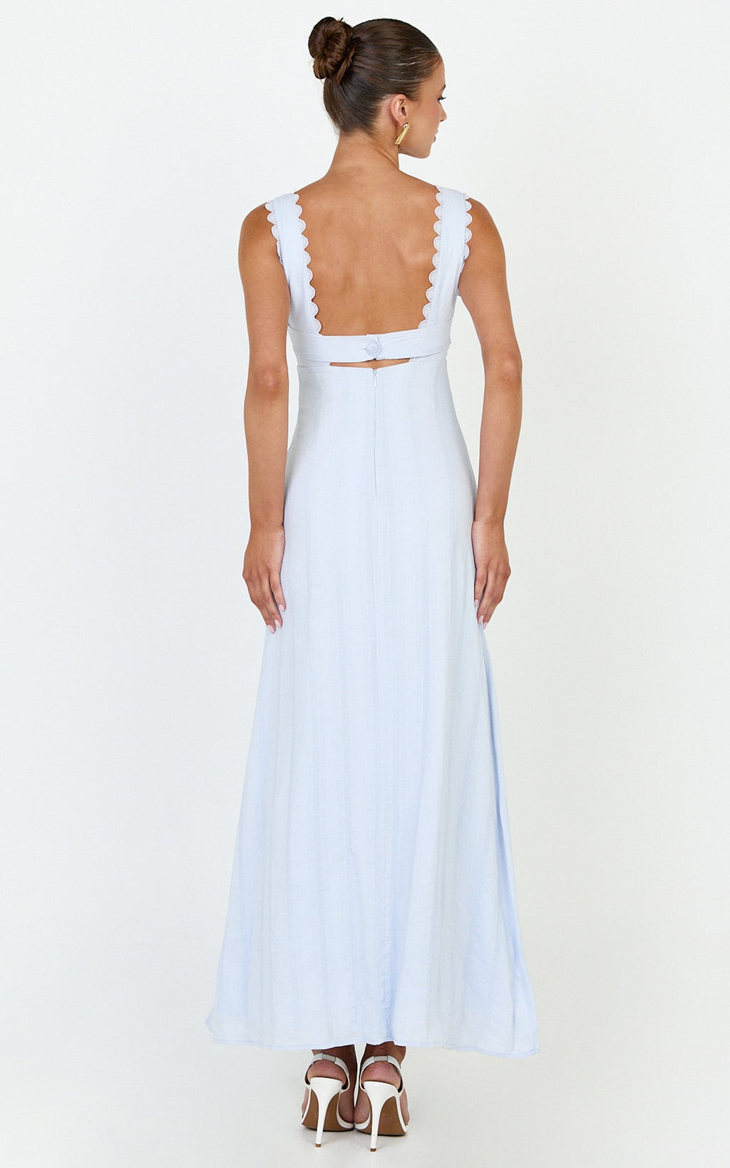 Roxanne Midi Dress - Square Neck Fit And Flare Dress in Light Blue