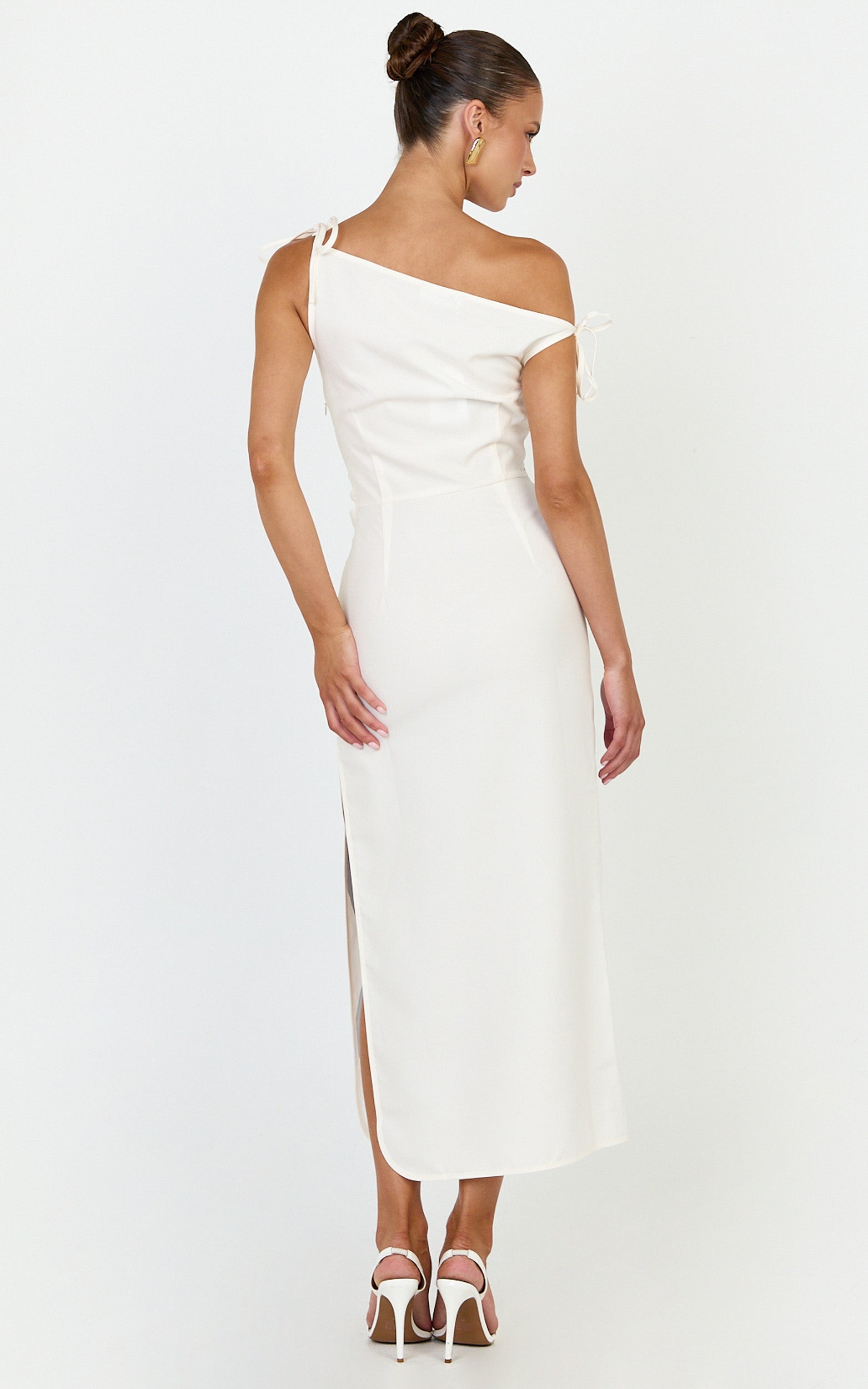 Zali Midi Dress - Off Shoulder Side Split Column Dress in Zali Floral Print