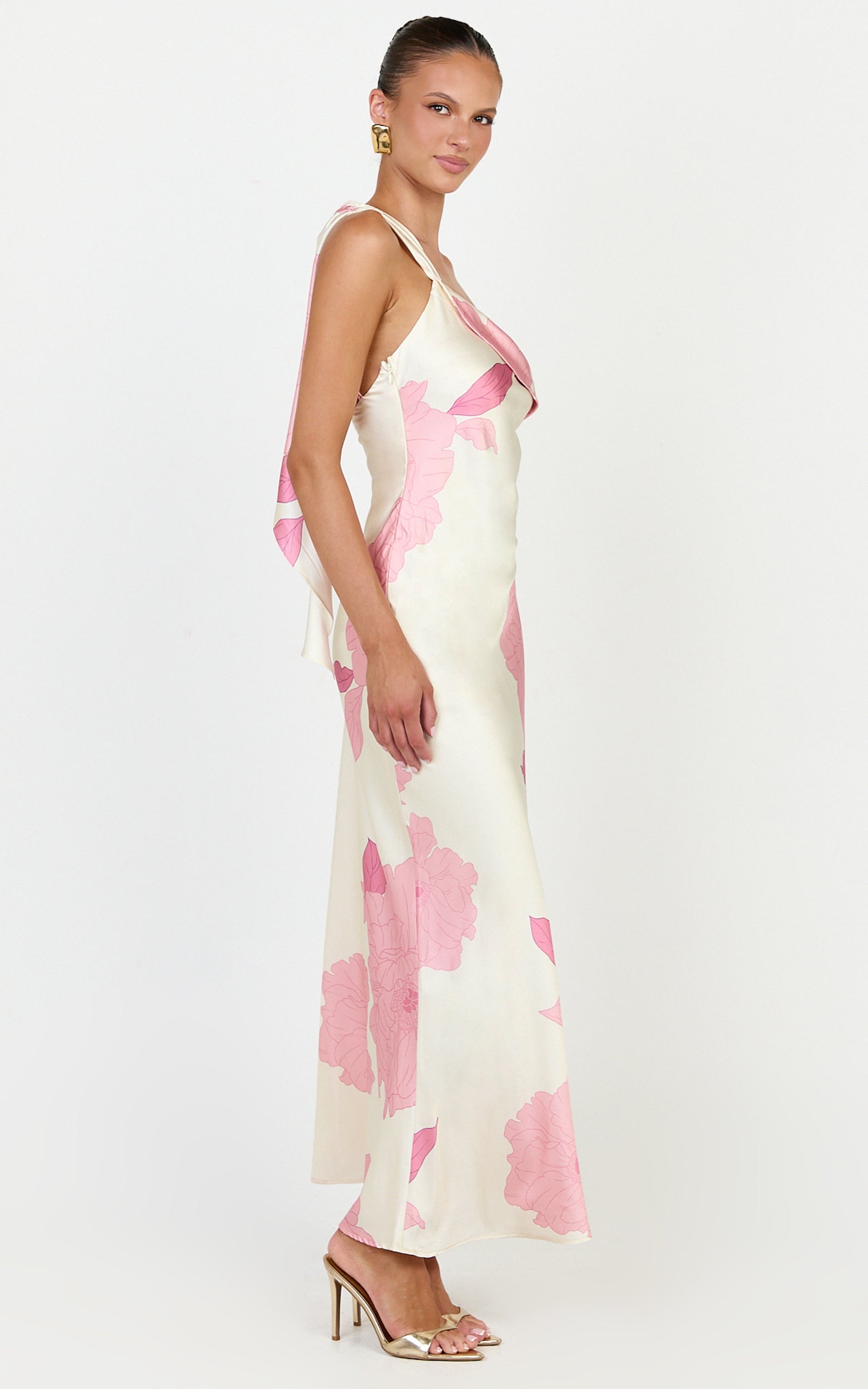 Eve Midi Dress - One Shoulder Slip Dress in Butter Floral