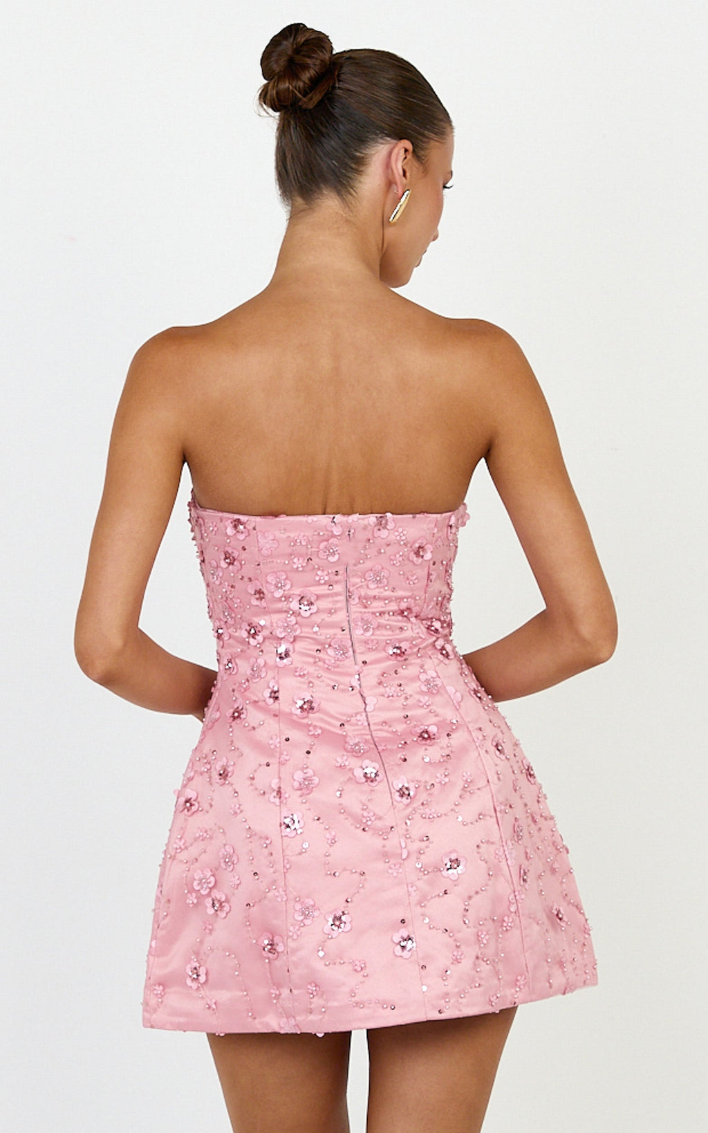 Leona Mini Dress - Strapless Sequin Tulip Dress in Pink