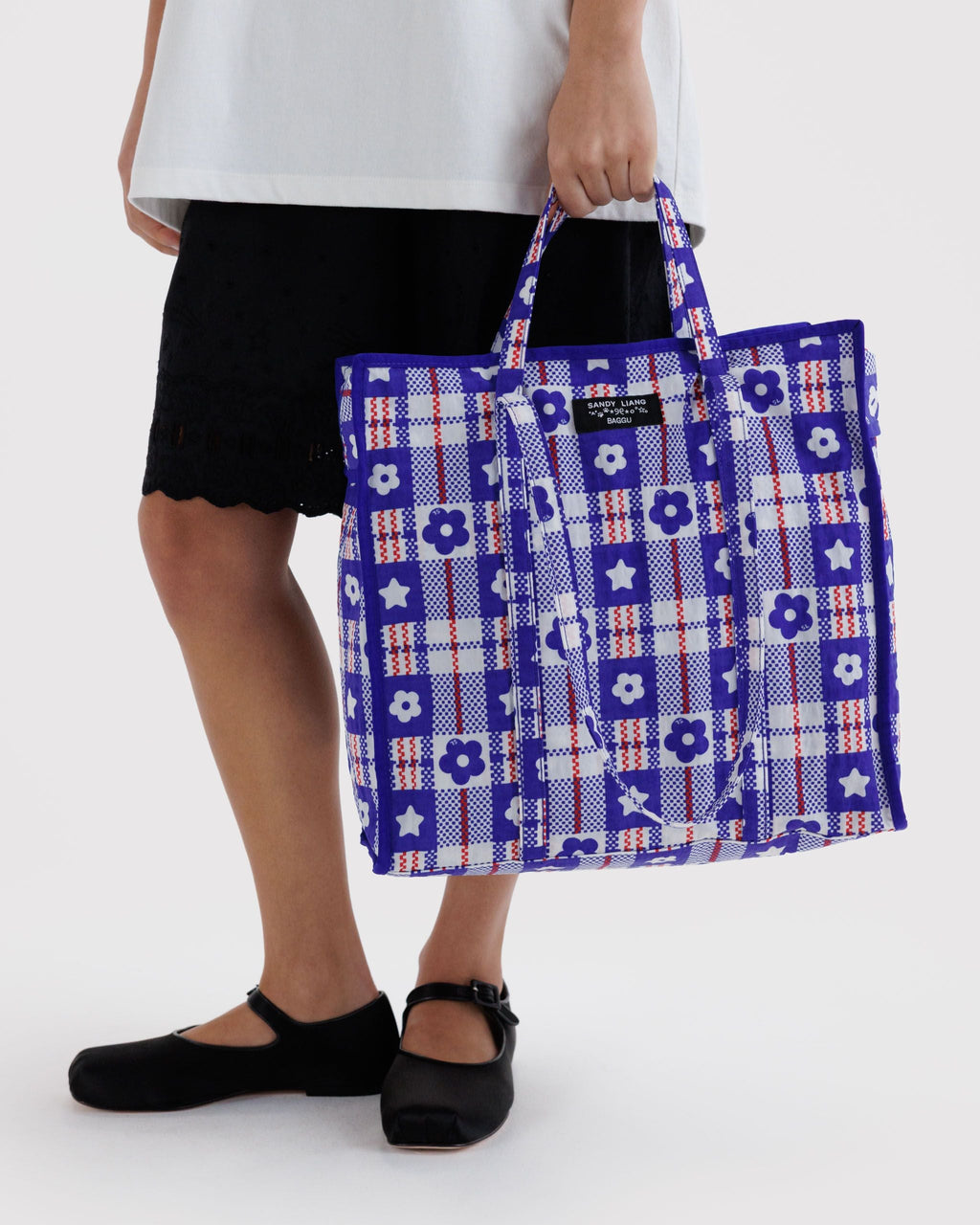 Large Nylon Market Bag - Market Plaid Blue - image 5