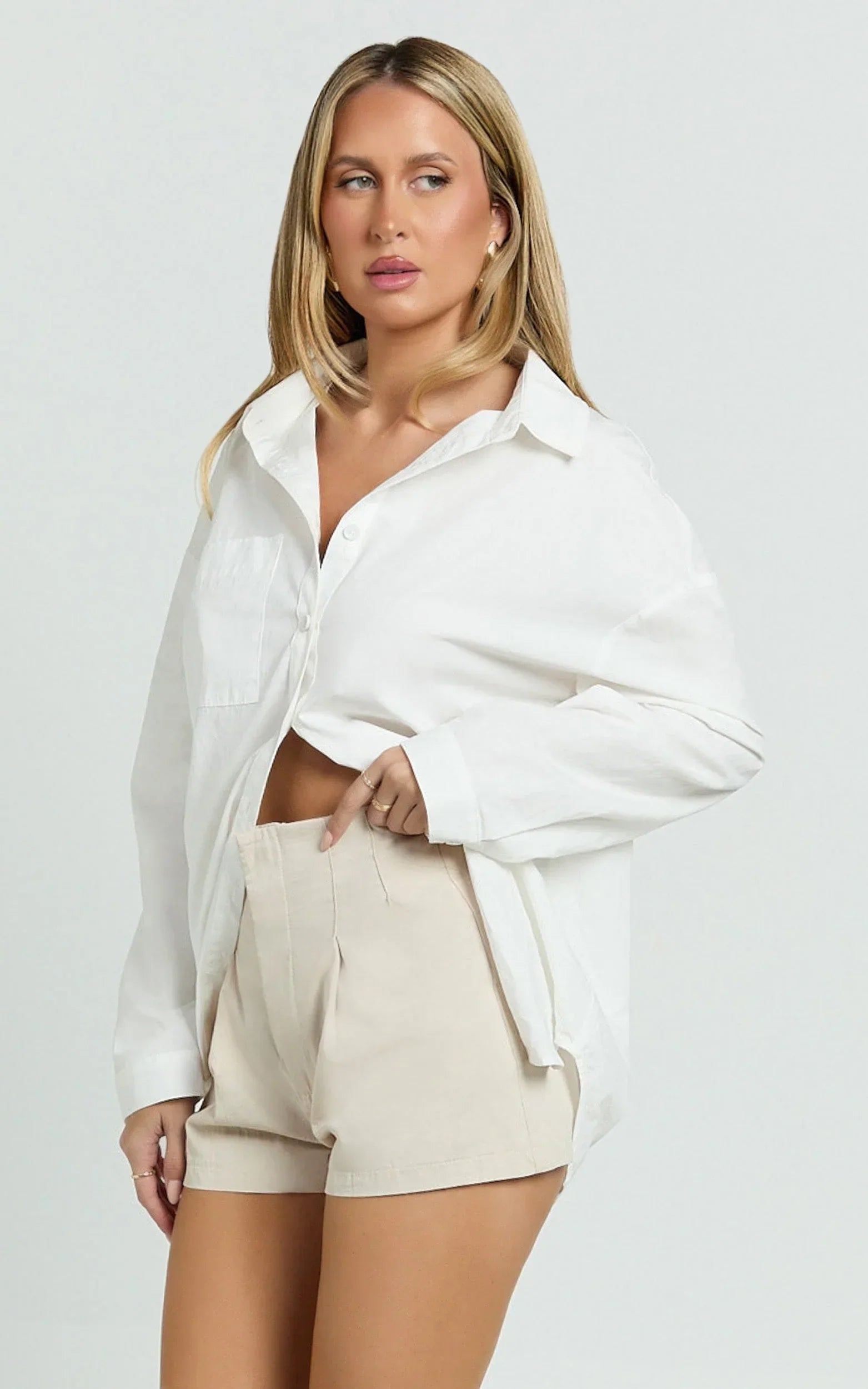 Elyssa Shorts - Pleat Detail Shorts in Beige