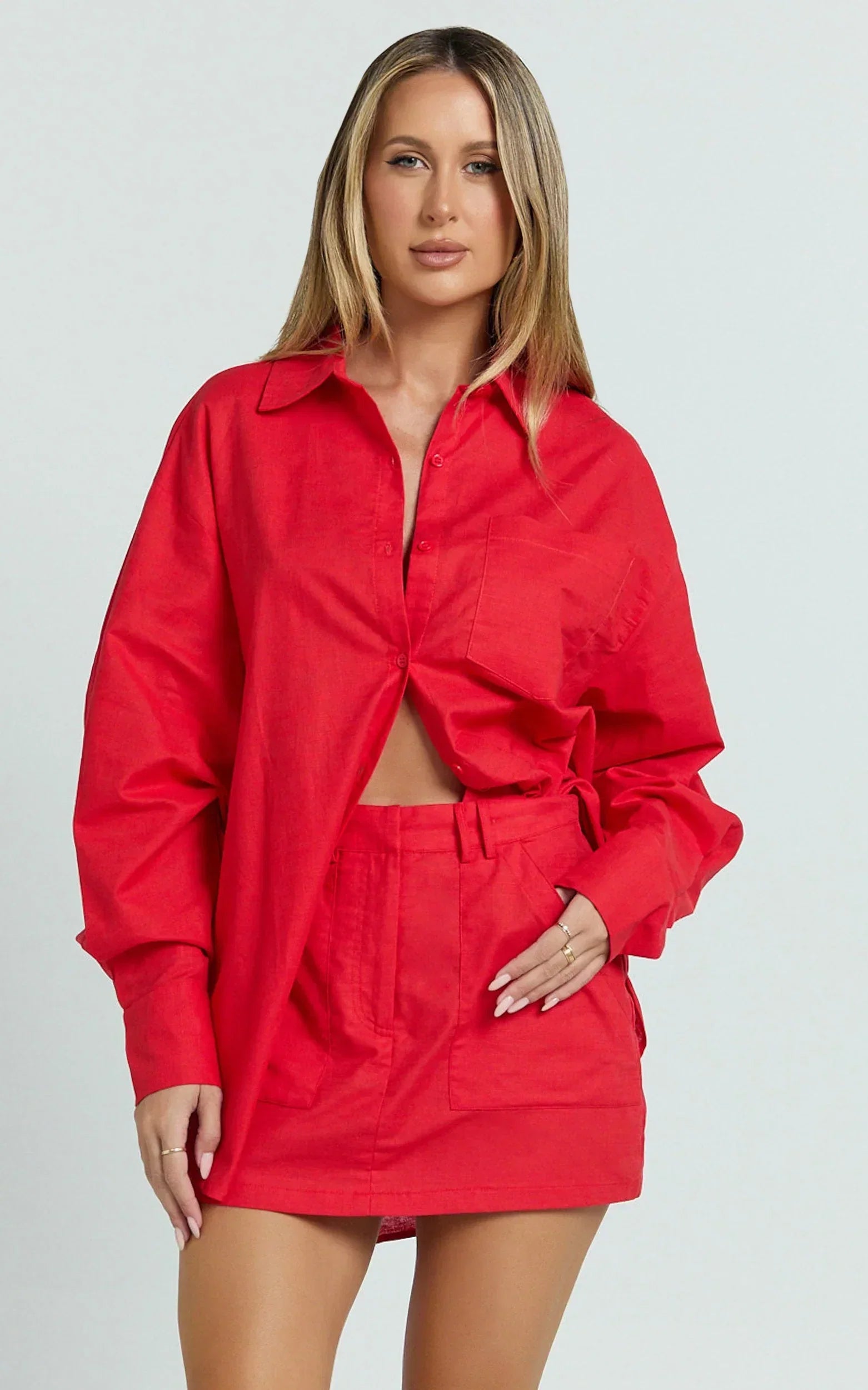 Dream Linen Blend Skort - High Waisted A Line Skort in Red