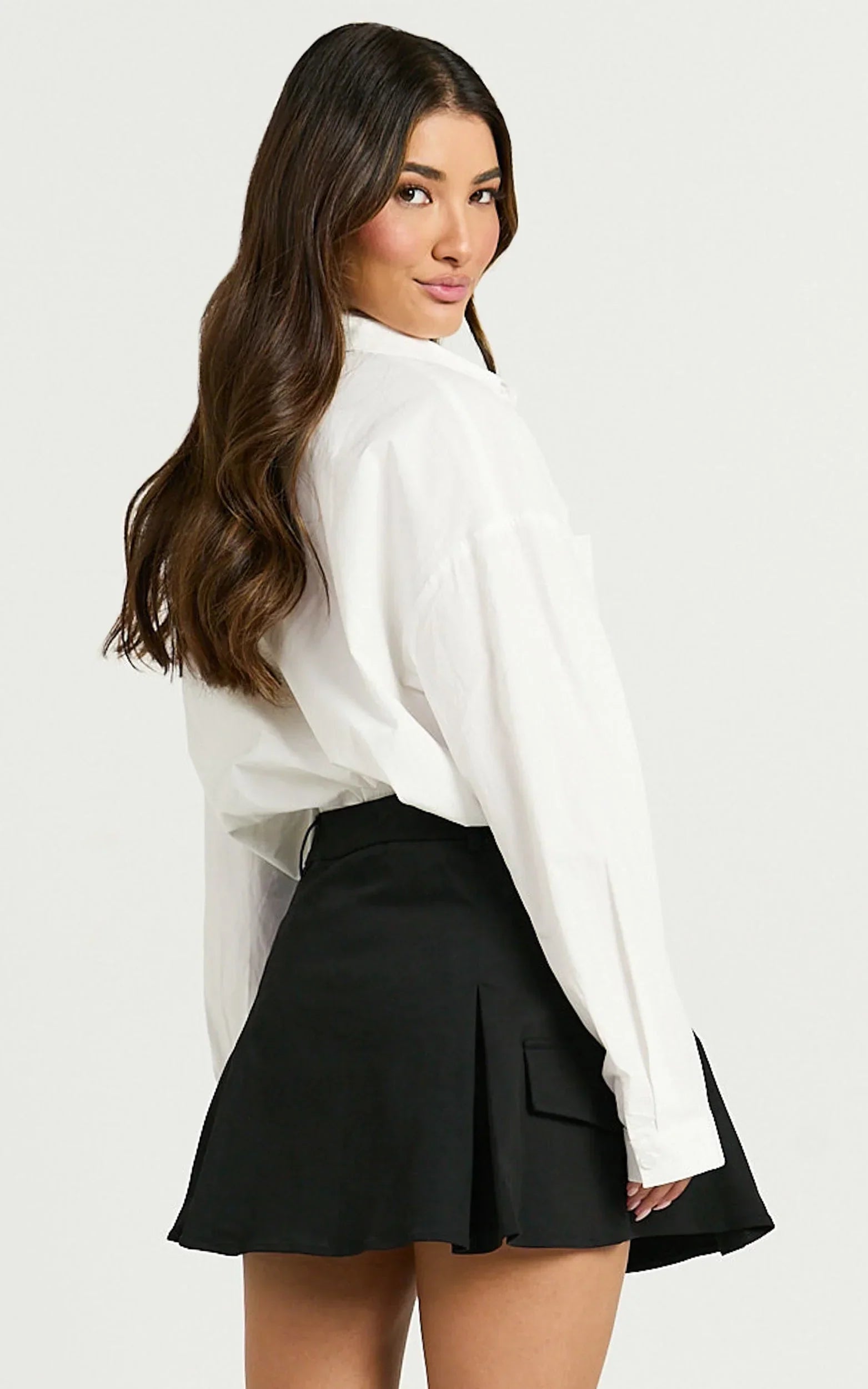 Brandi Skort - Mid Waisted Twill Mini Pleated Skort in Black