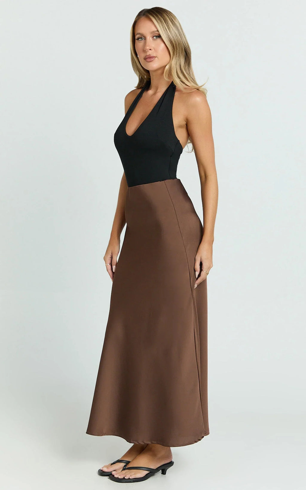 Amari Maxi Skirt - High Waisted Bias Cut Skirt in Chocolate