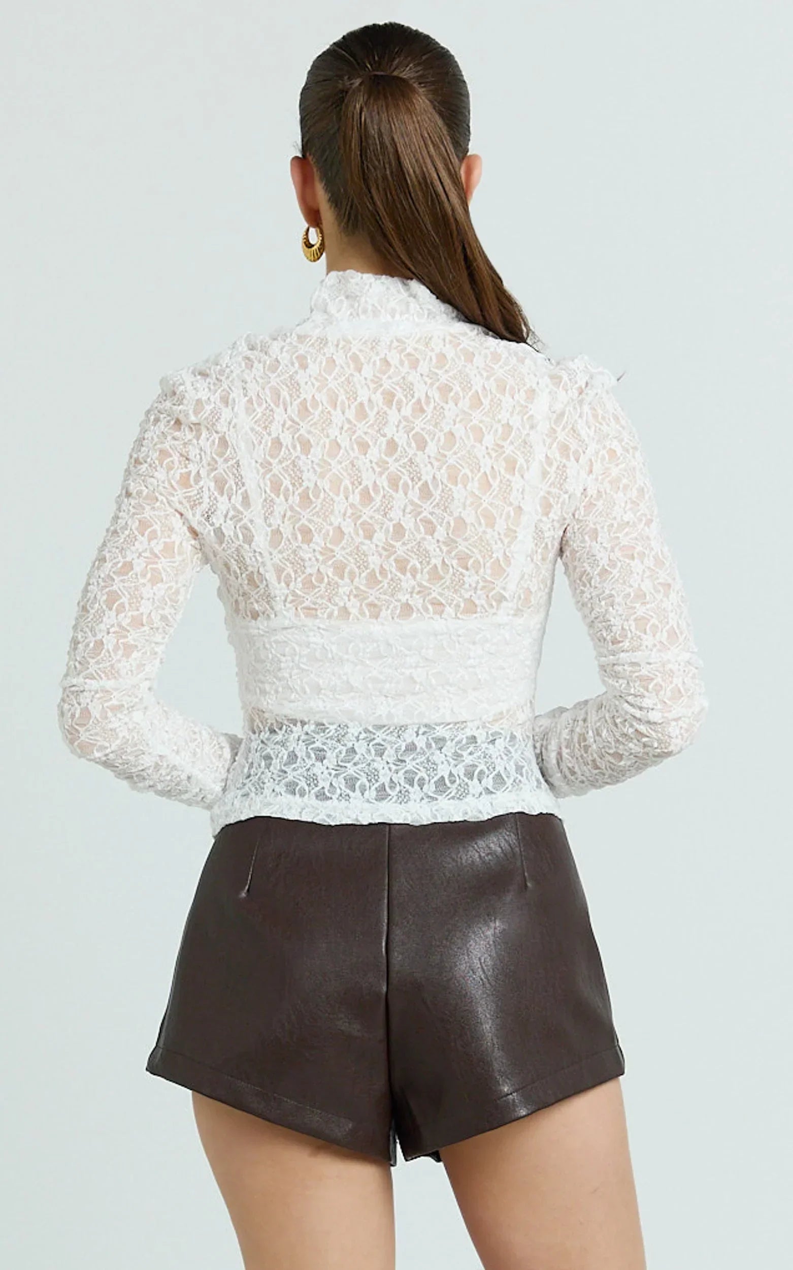 Karlene Top - Stretch Lace Long Sleeve With Bandeau Top in Ivory