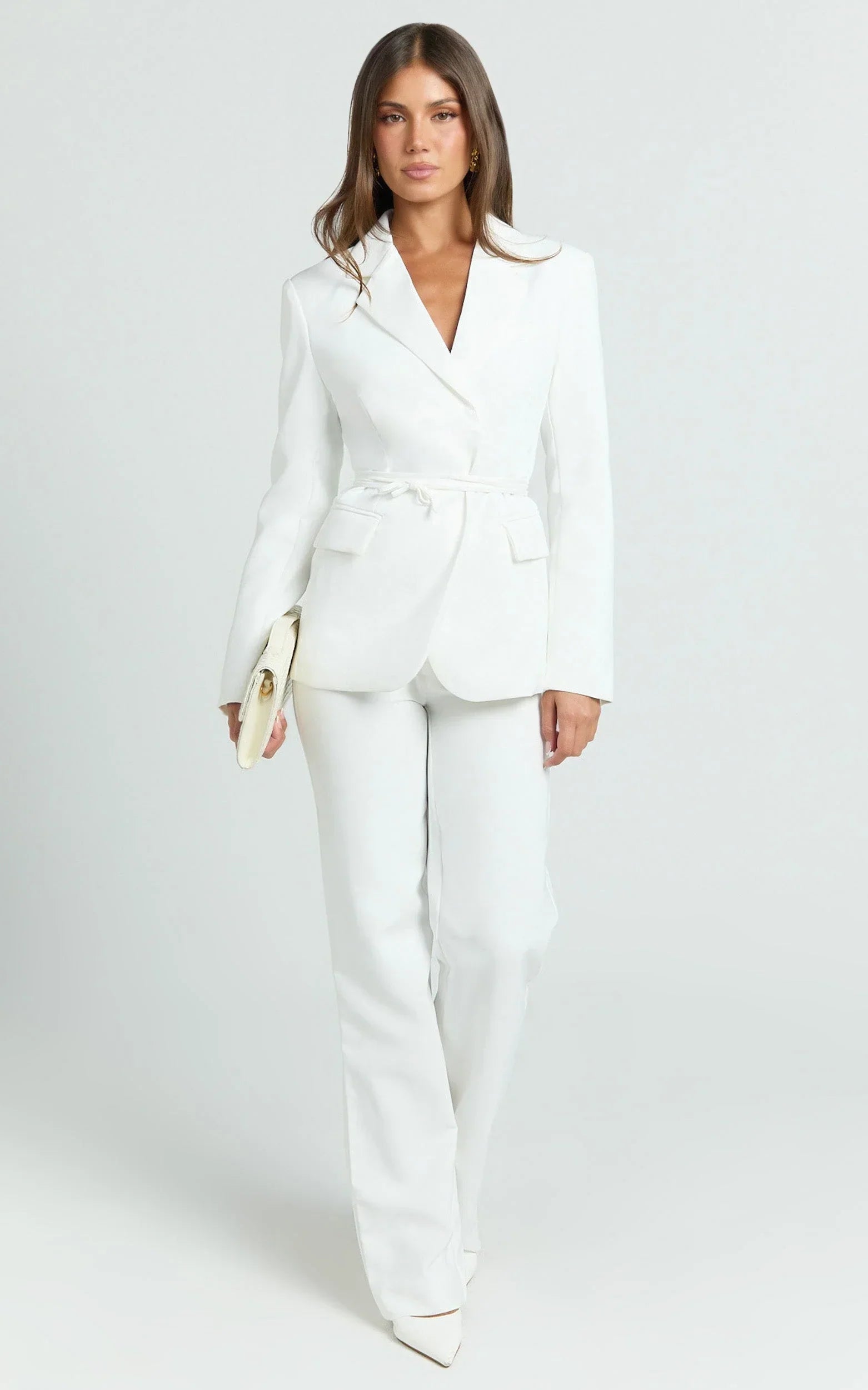 Sally Pants - Mid Waisted Straight Leg Tailored Pants in White