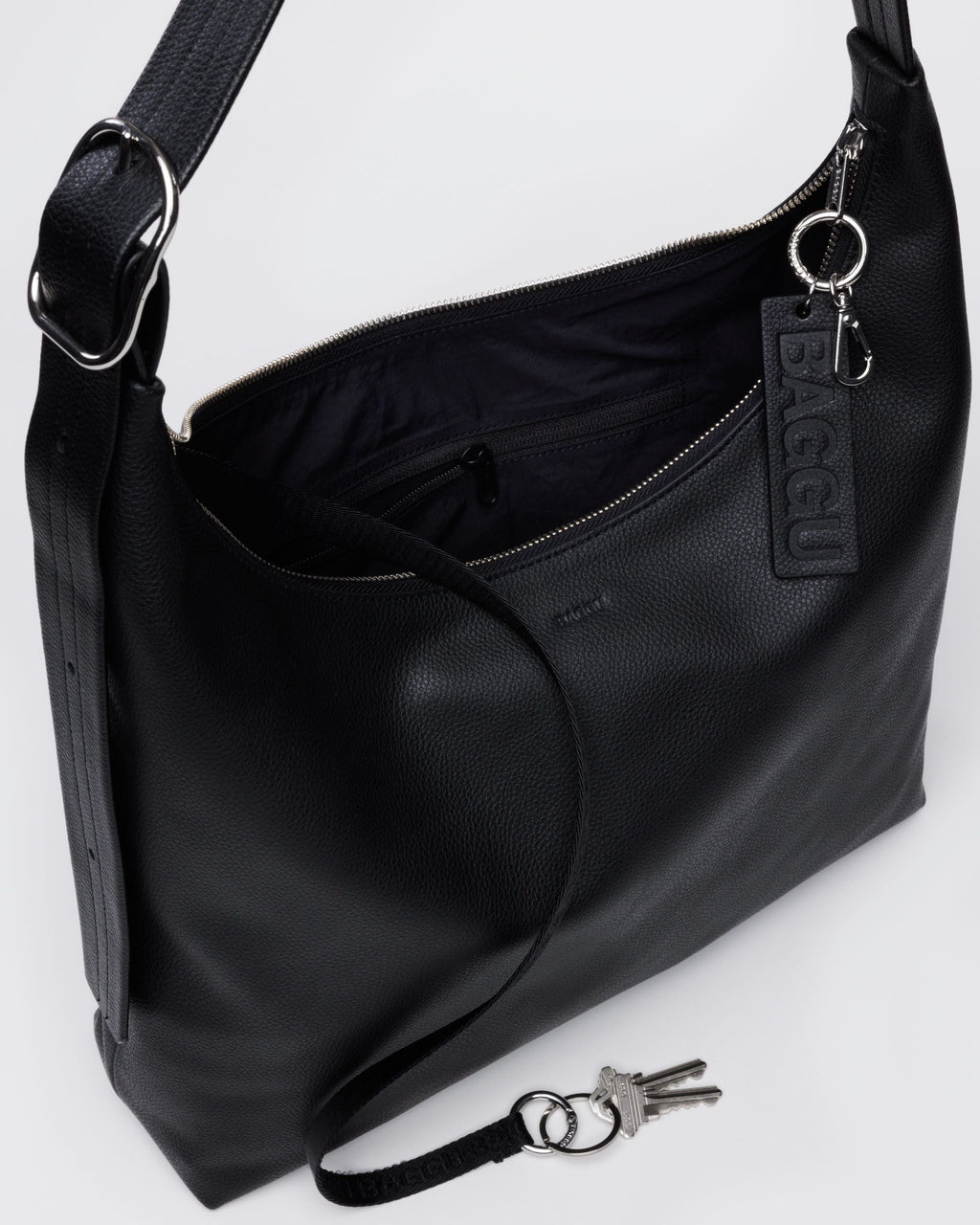 Recycled Leather Shoulder Bag - Black - image 3