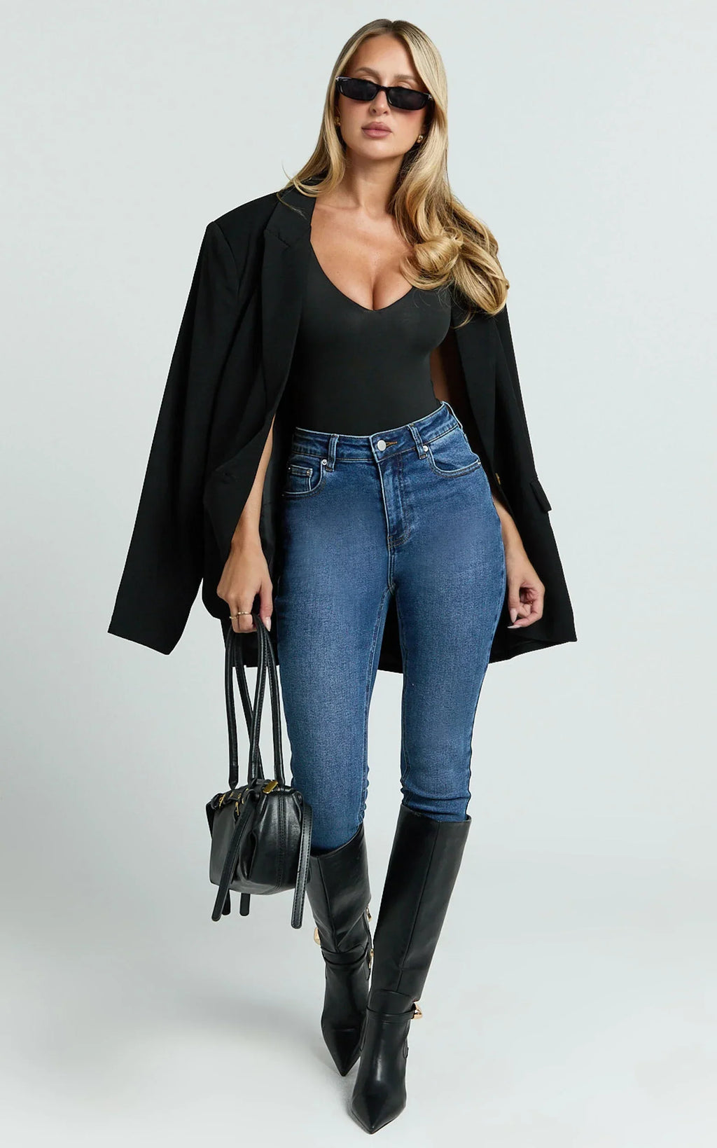 Duffy Jeans - High Waisted Super Stretch Skinny Denim Jeans in Dark Blue Wash