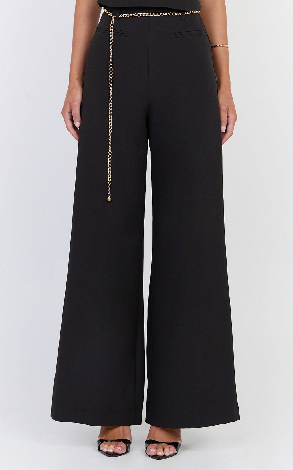 Miren Pants - High Waist Wide Leg Pants With Removable Gold Chain Belt in Black