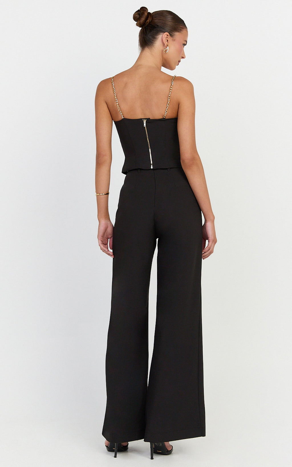 Miren Pants - High Waist Wide Leg Pants With Removable Gold Chain Belt in Black
