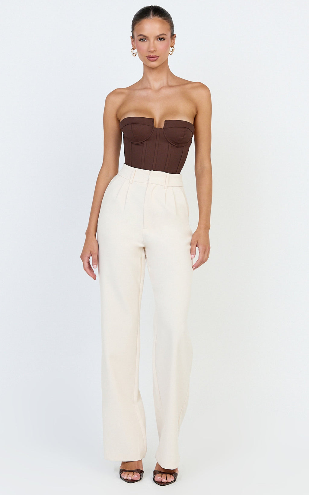 Brigitte Bodysuit - Sweetheart Paneled Bodysuit in Chocolate