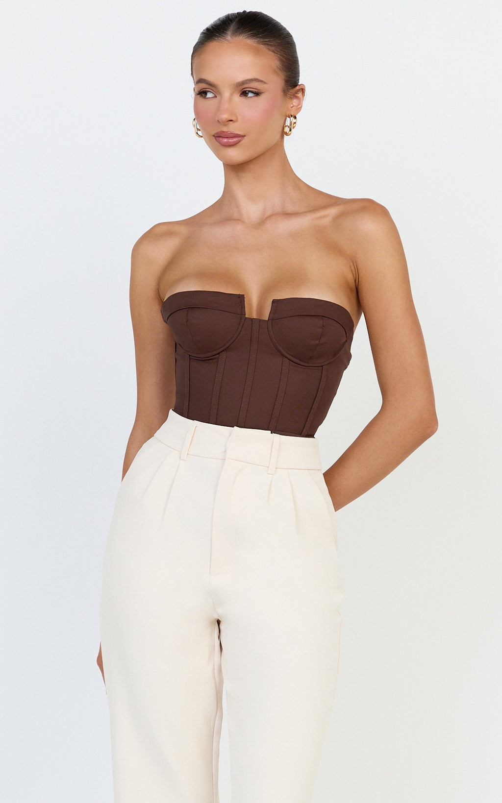 Brigitte Bodysuit - Sweetheart Paneled Bodysuit in Chocolate