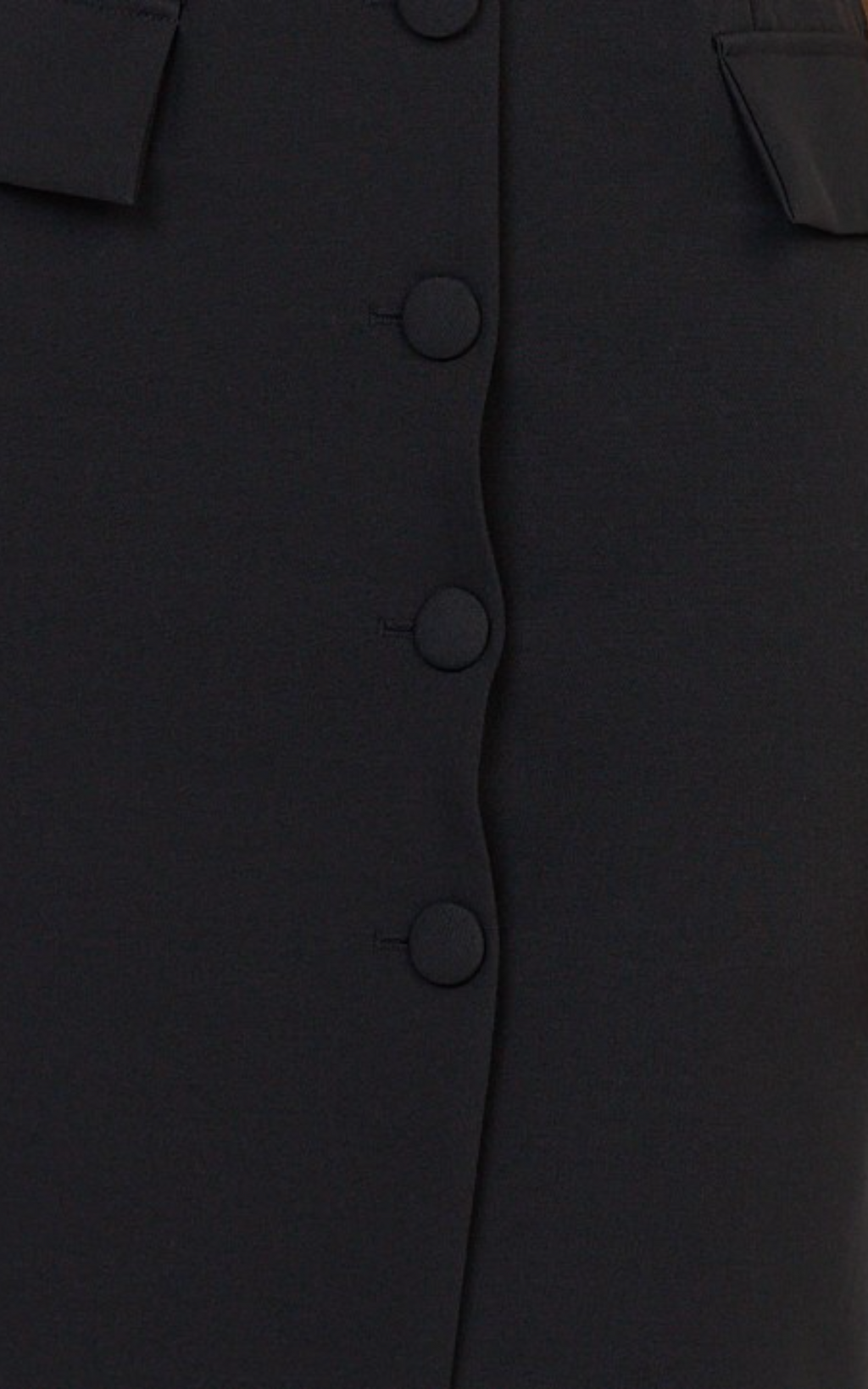 Calista Midi Dress - Boat Neck Button Down Pencil Dress in Black