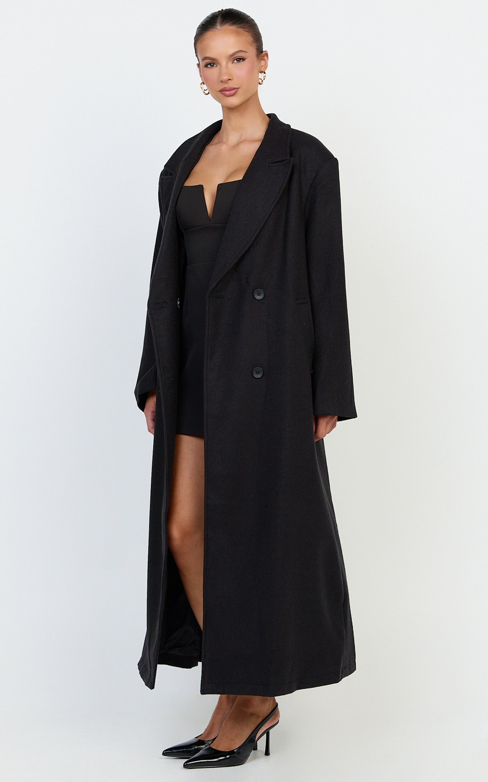 Eloise Coat - Oversized Longline Tailored Coat in Black