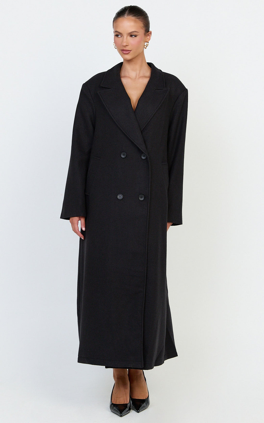 Eloise Coat - Oversized Longline Tailored Coat in Black