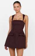 Garrett Mini Dress - Square Neck Fit And Flare Dress in Dark Chocolate