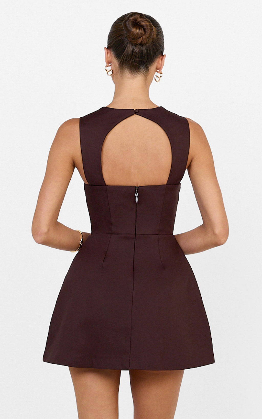 Garrett Mini Dress - Square Neck Fit And Flare Dress in Dark Chocolate