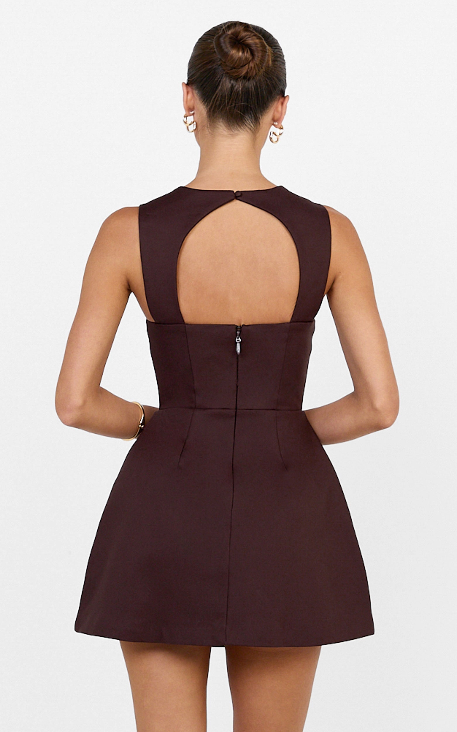 Garrett Mini Dress - Square Neck Fit And Flare Dress in Dark Chocolate