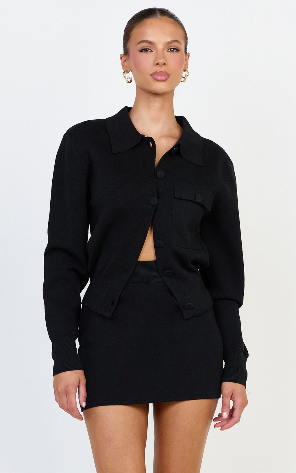Isabel Top - Long Sleeve Oversized Knit Shacket in Black