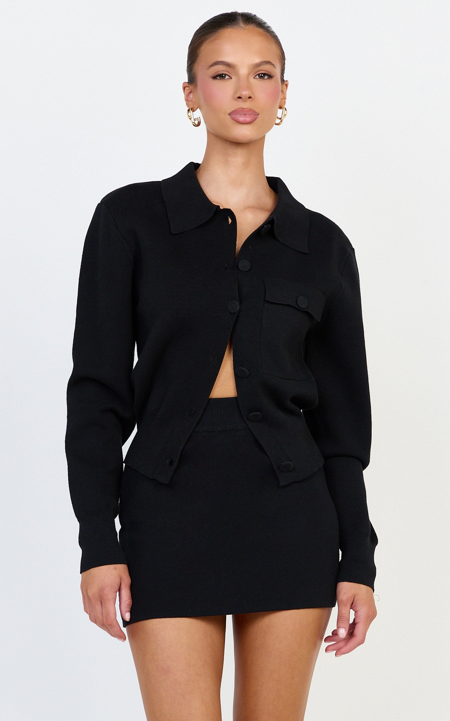 Isabel Top - Long Sleeve Oversized Knit Shacket in Black