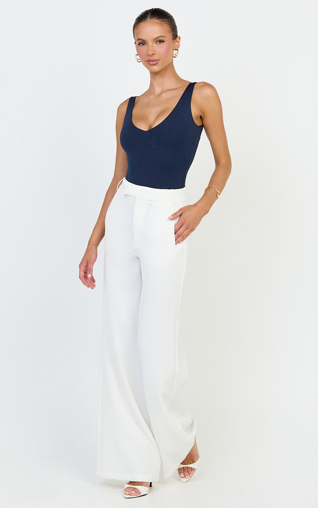Jamie Bodysuit - V Neck Bodysuit in Navy