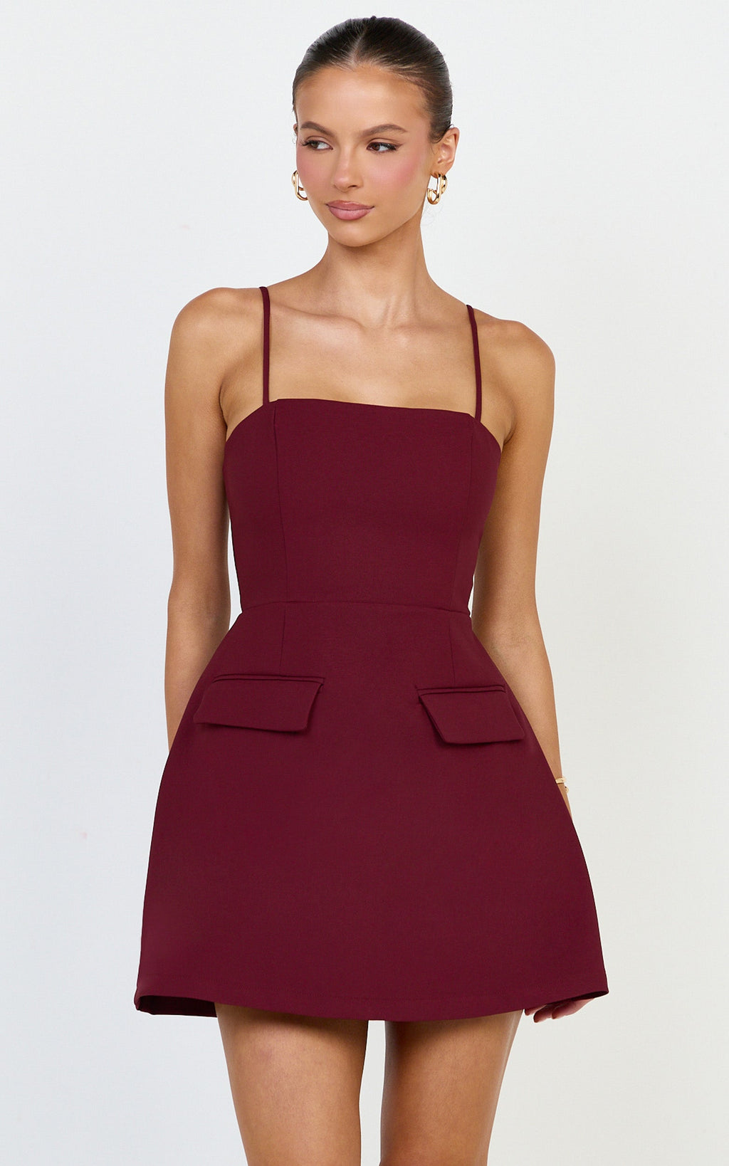 Katia Mini Dress - Strappy Corset A Line Dress in Wine