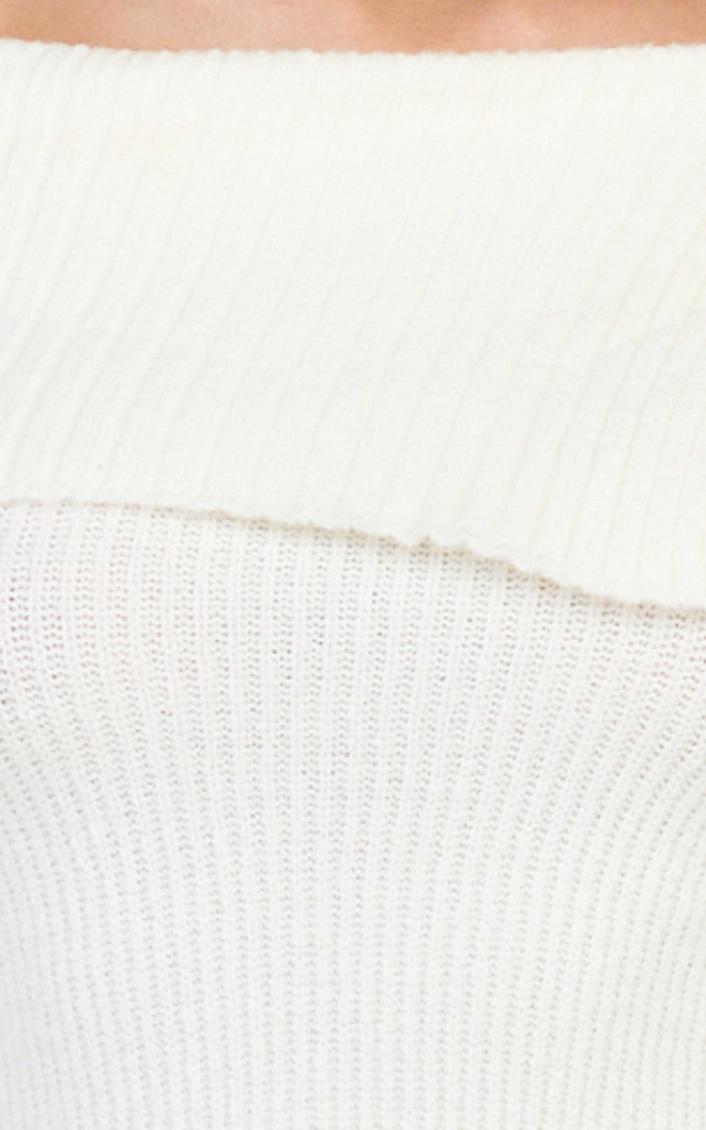 Tess Mini Dress - Asymmetric Off Shoulder Long Sleeve Knit Dress in Cream