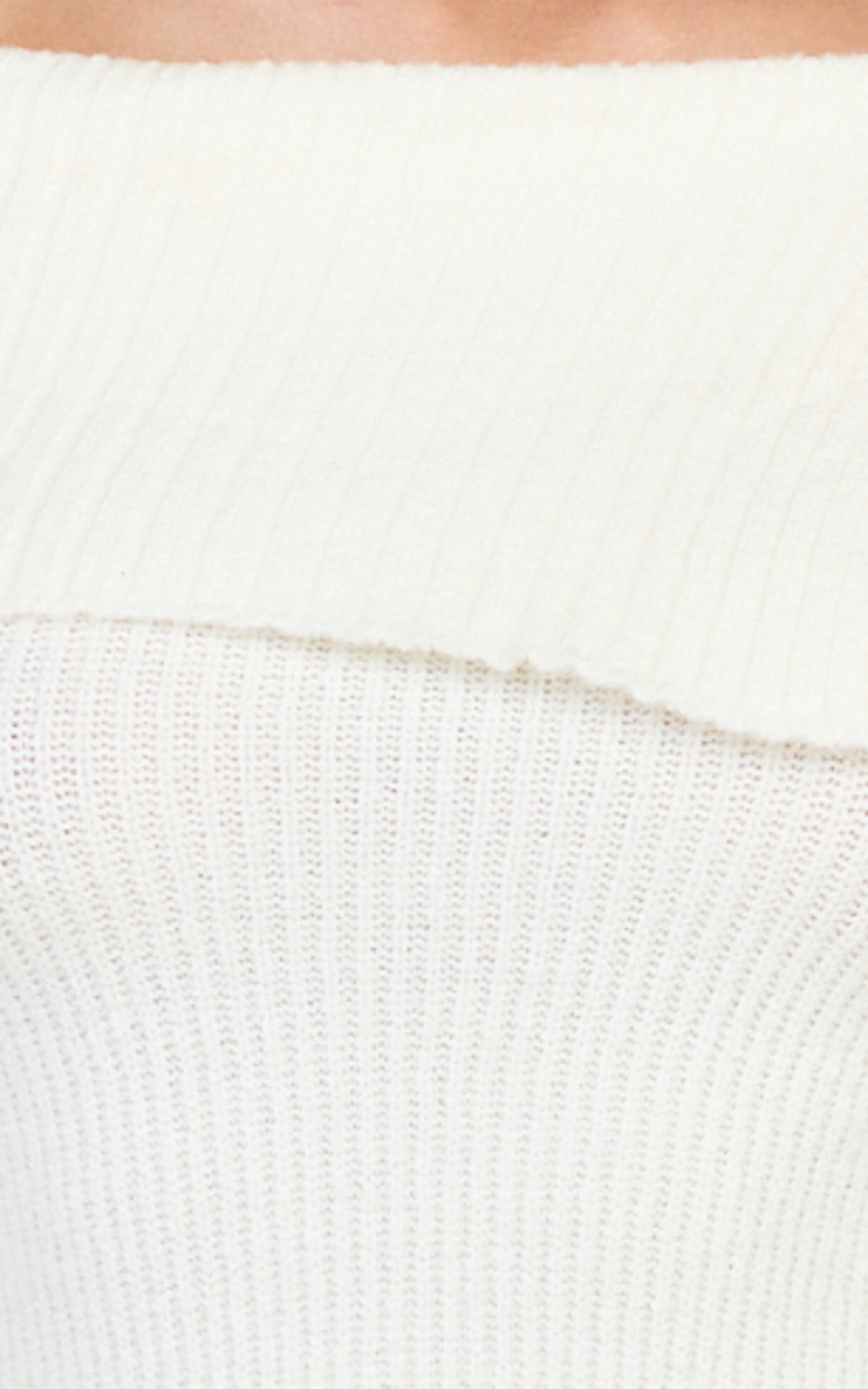 Tess Mini Dress - Asymmetric Off Shoulder Long Sleeve Knit Dress in Cream