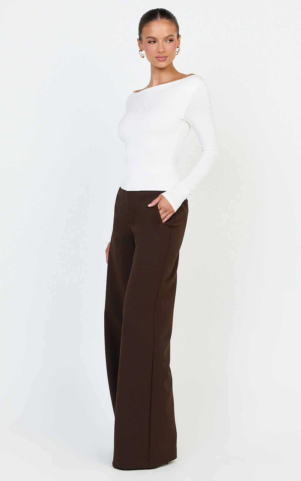 Tisdale Top - Boat Neck Long Sleeve Top in Cream