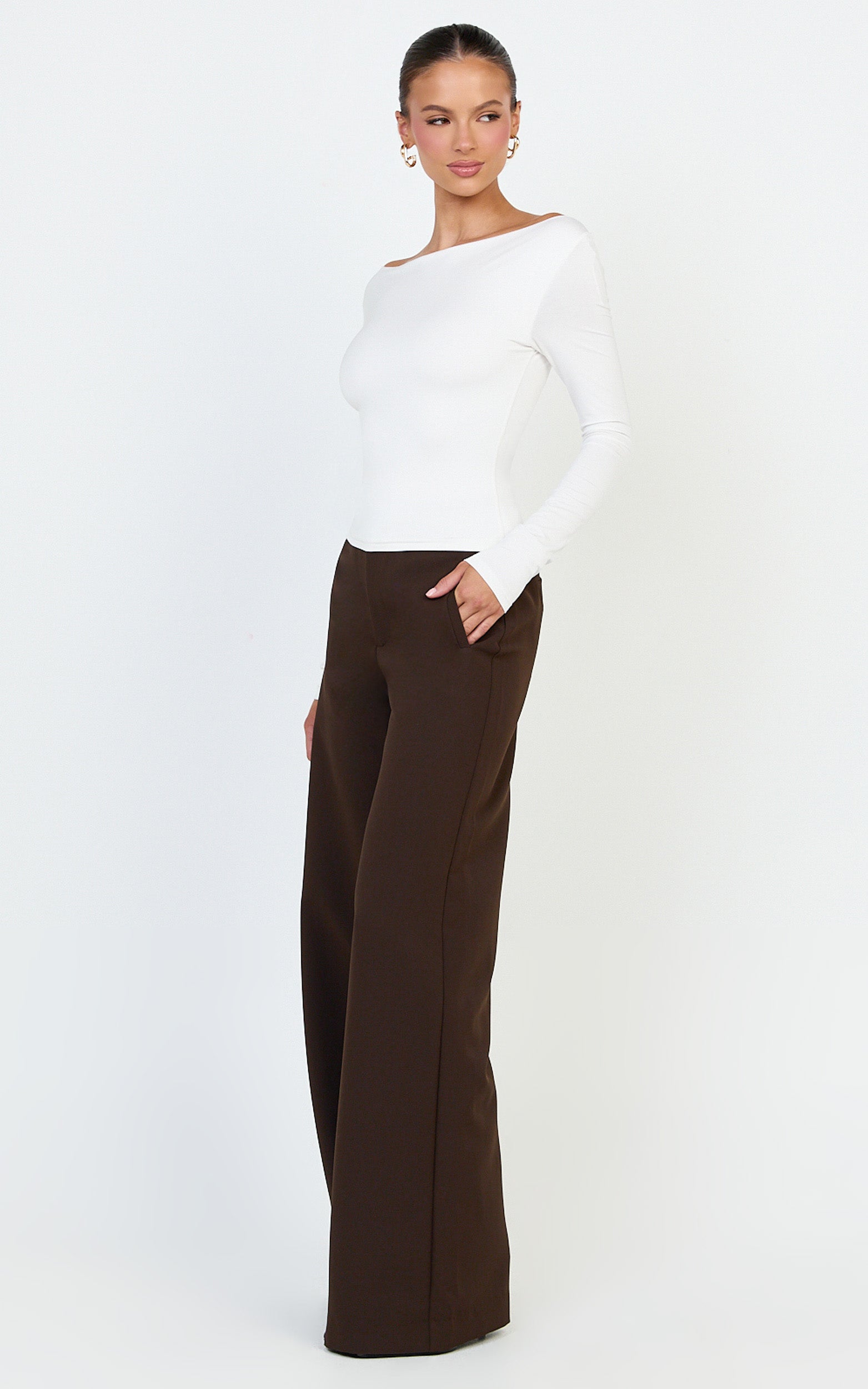 Tisdale Top - Boat Neck Long Sleeve Top in Cream