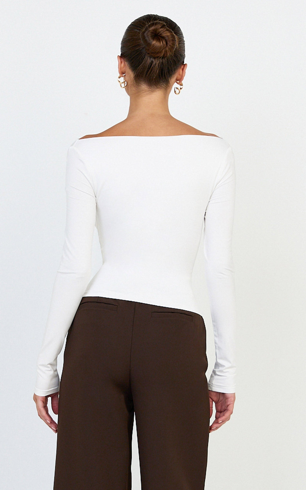 Tisdale Top - Boat Neck Long Sleeve Top in Cream