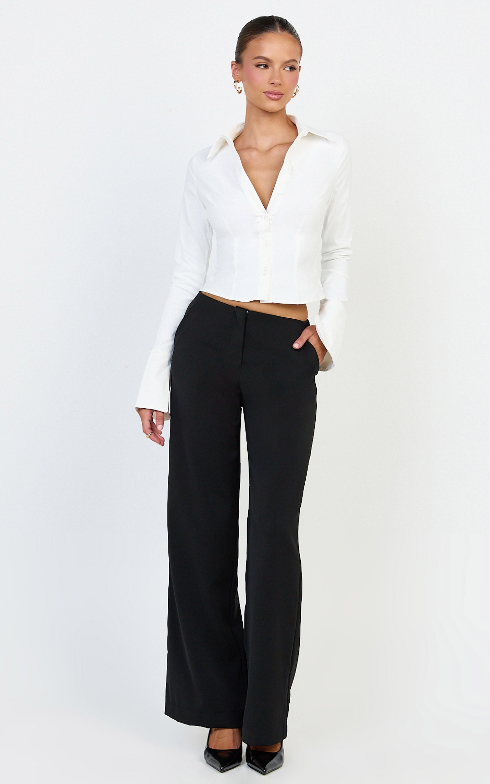 Zareena Top - Button Down Collar Shirt in White