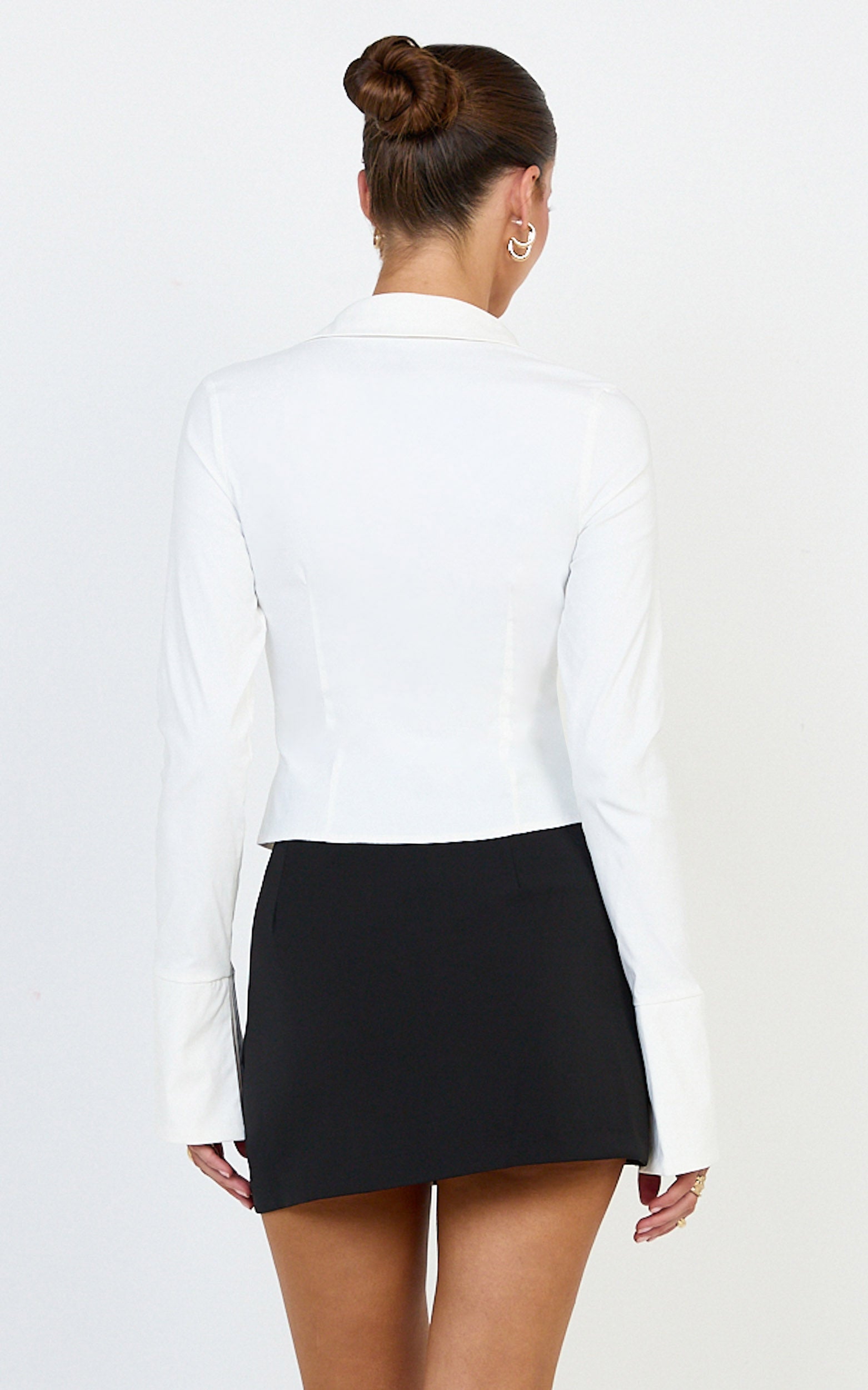 Zareena Top - Button Down Collar Shirt in White