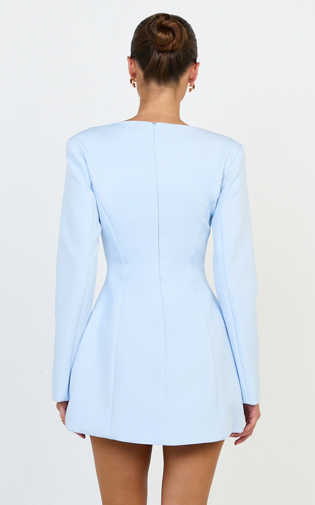 Lavender Mini Dress - Wide Neck Button Down Blazer Dress in Baby Blue