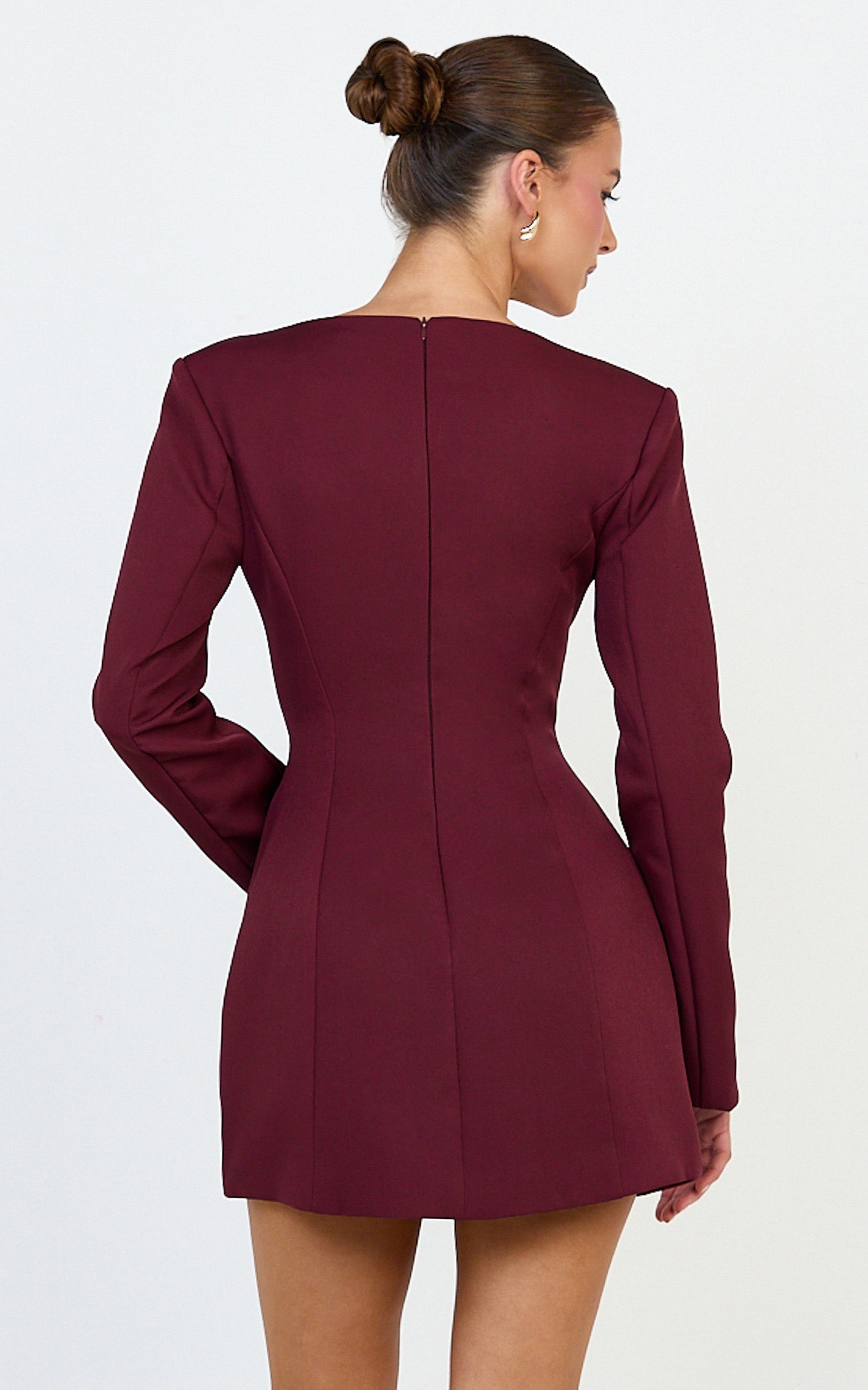 Lavender Mini Dress - Wide Neck Button Down Blazer Dress in Wine