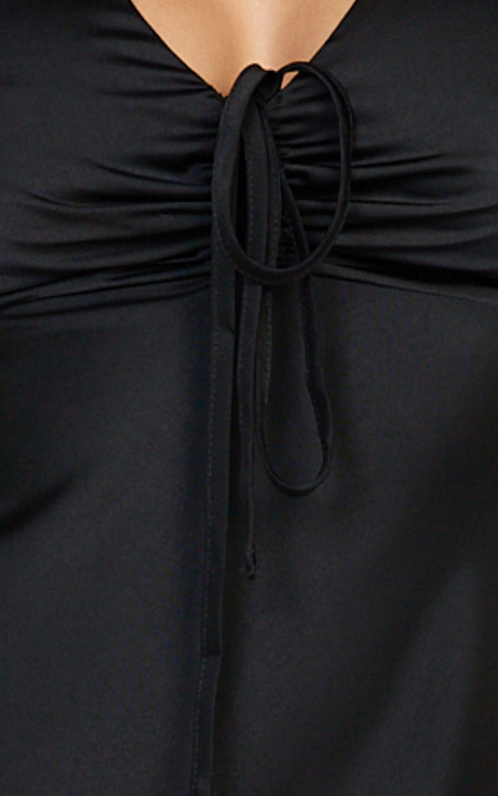 Amelie Maxi Dress - Ruched Front Angel Sleeve Satin Dress in Black