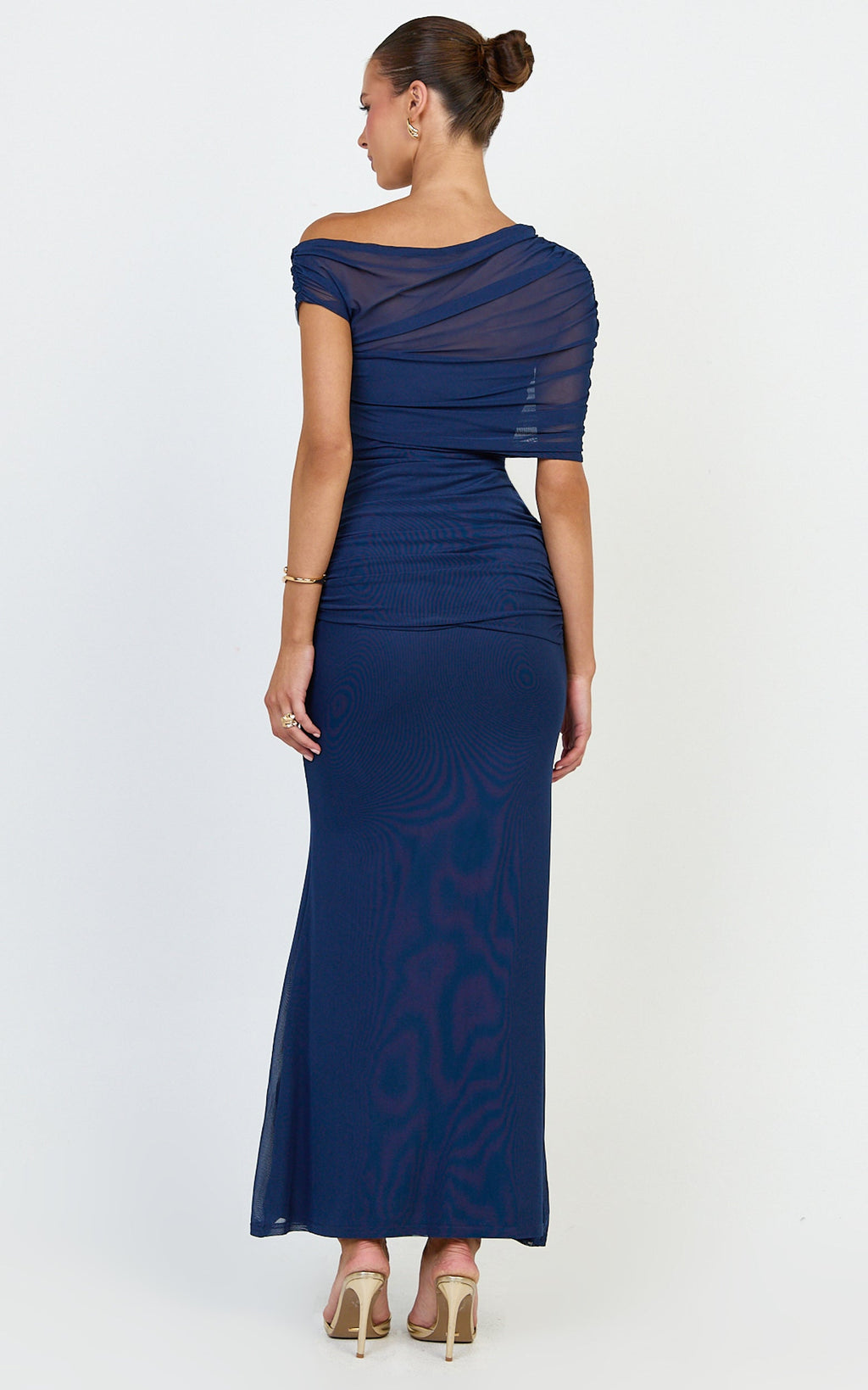 Nicolette Maxi Dress - Cape Sleeve Off Shoulder Dress in Navy