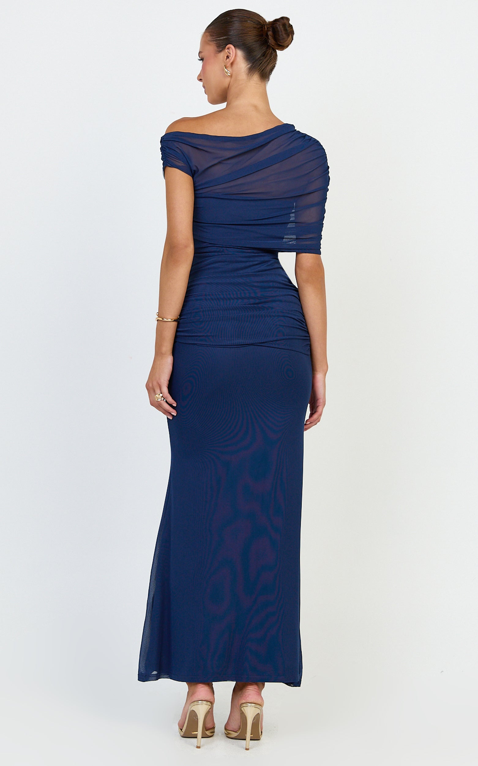 Nicolette Maxi Dress - Cape Sleeve Off Shoulder Dress in Navy