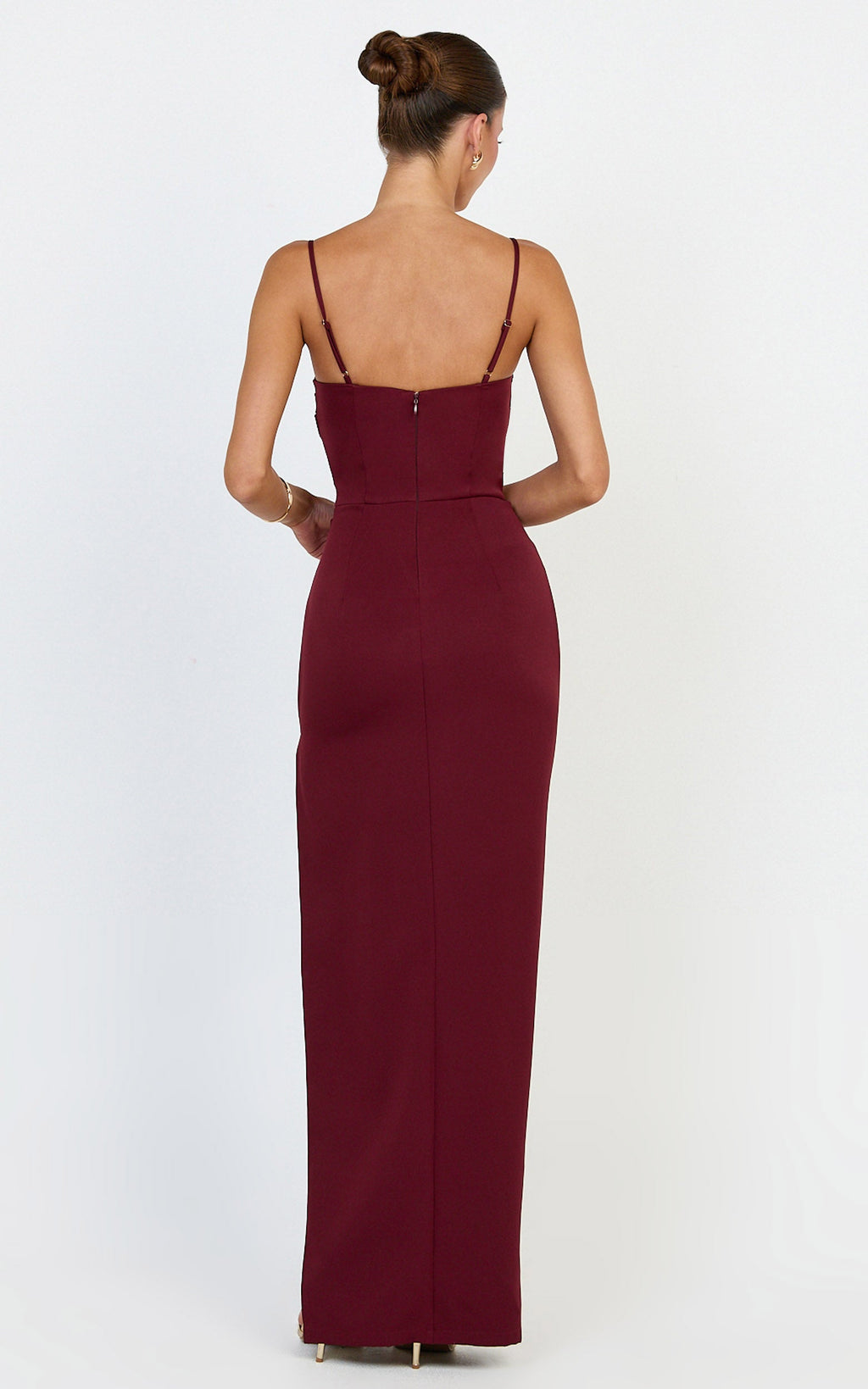 Zinnia Maxi Dress - Gathered Bust Side Split Dress in Wine