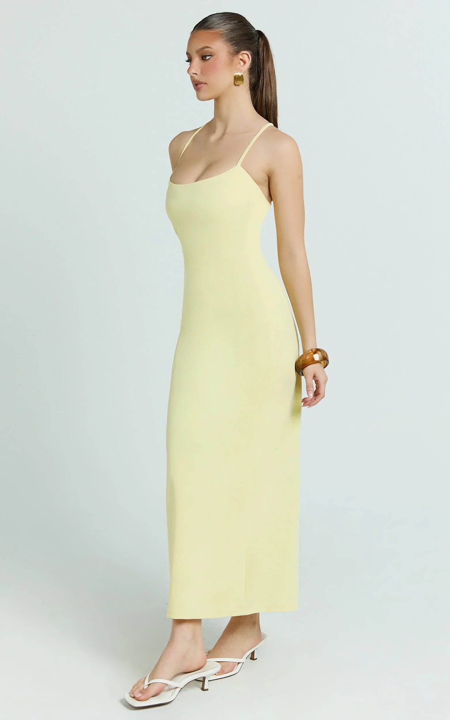 Ramirez Midi Dress - Scoop Neck Low Back Dress in Lemon