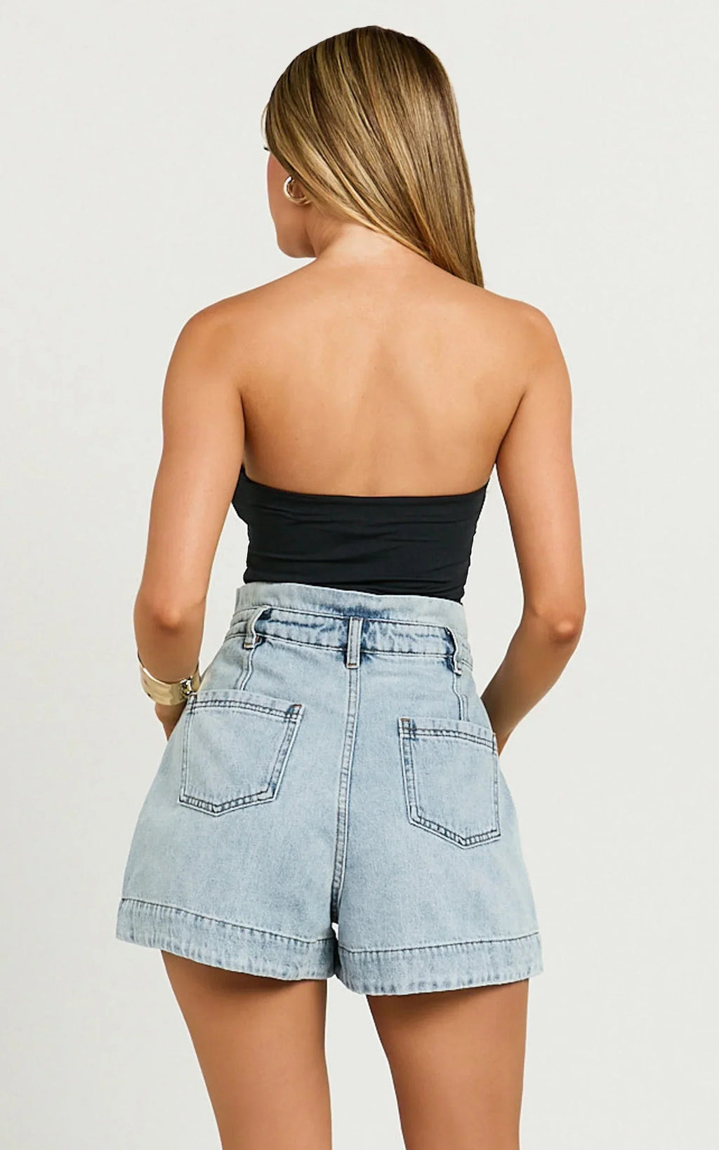 Kayla Shorts - High Waisted A Line Denim Shorts in Light Blue Wash