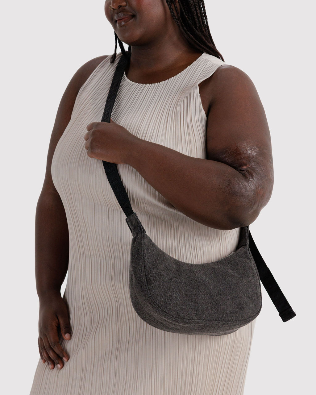 Small Denim Crescent Bag - Washed Black Denim - image 2
