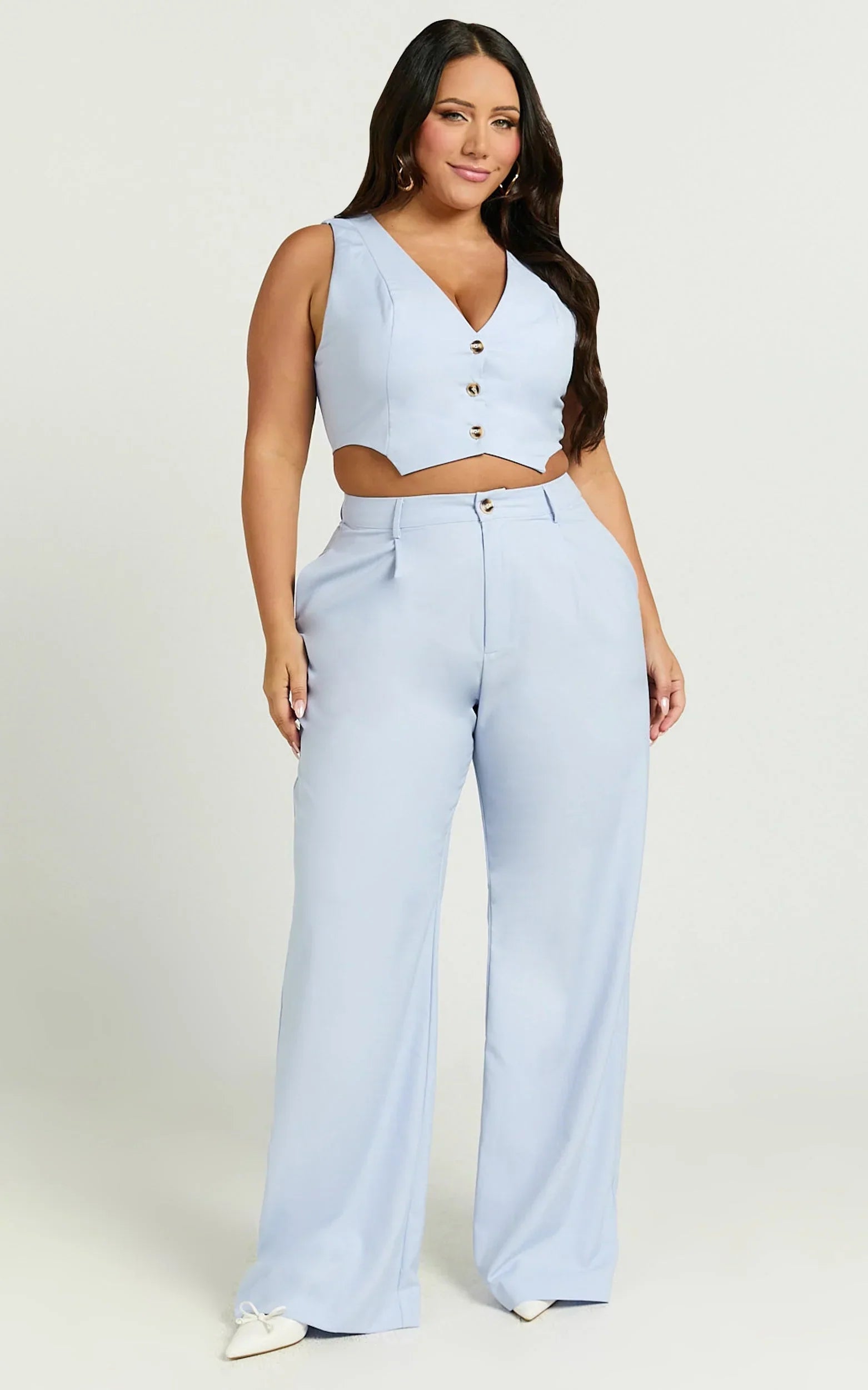 Izara Trousers - Mid Rise Relaxed Straight Leg Tailored Trousers in Light Blue