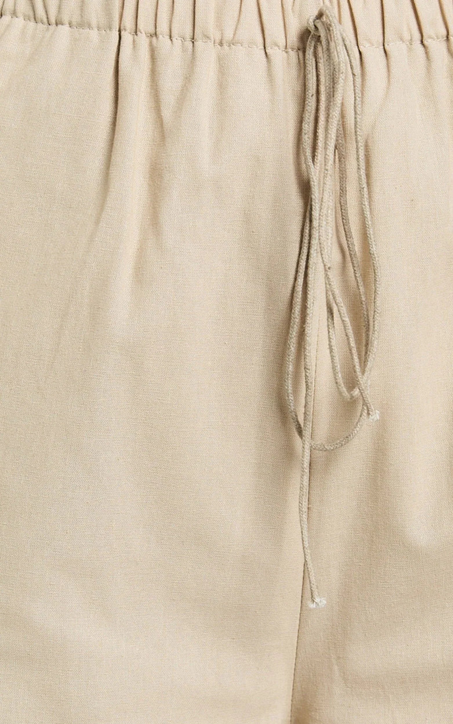 Abbey Pants - Wide Leg Drawstring Linen Look Pants in Natural