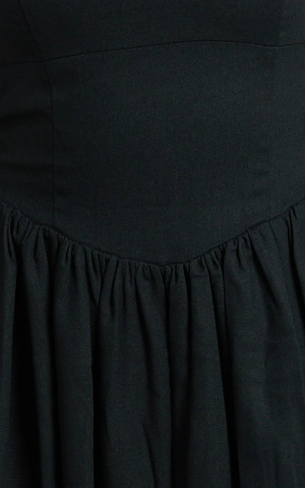 Morris Midi Dress - Linen Scoop Neck Gathered Dress in Black