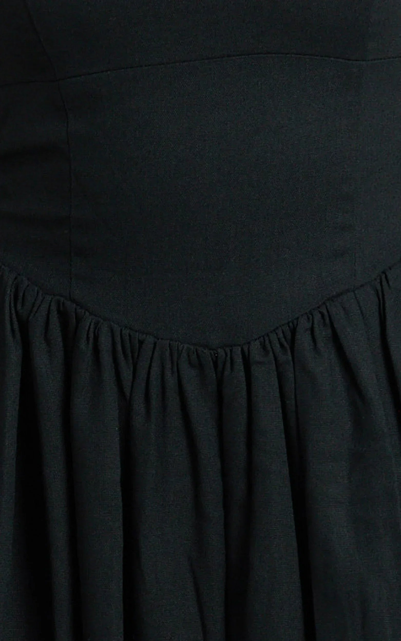 Morris Midi Dress - Linen Scoop Neck Gathered Dress in Black