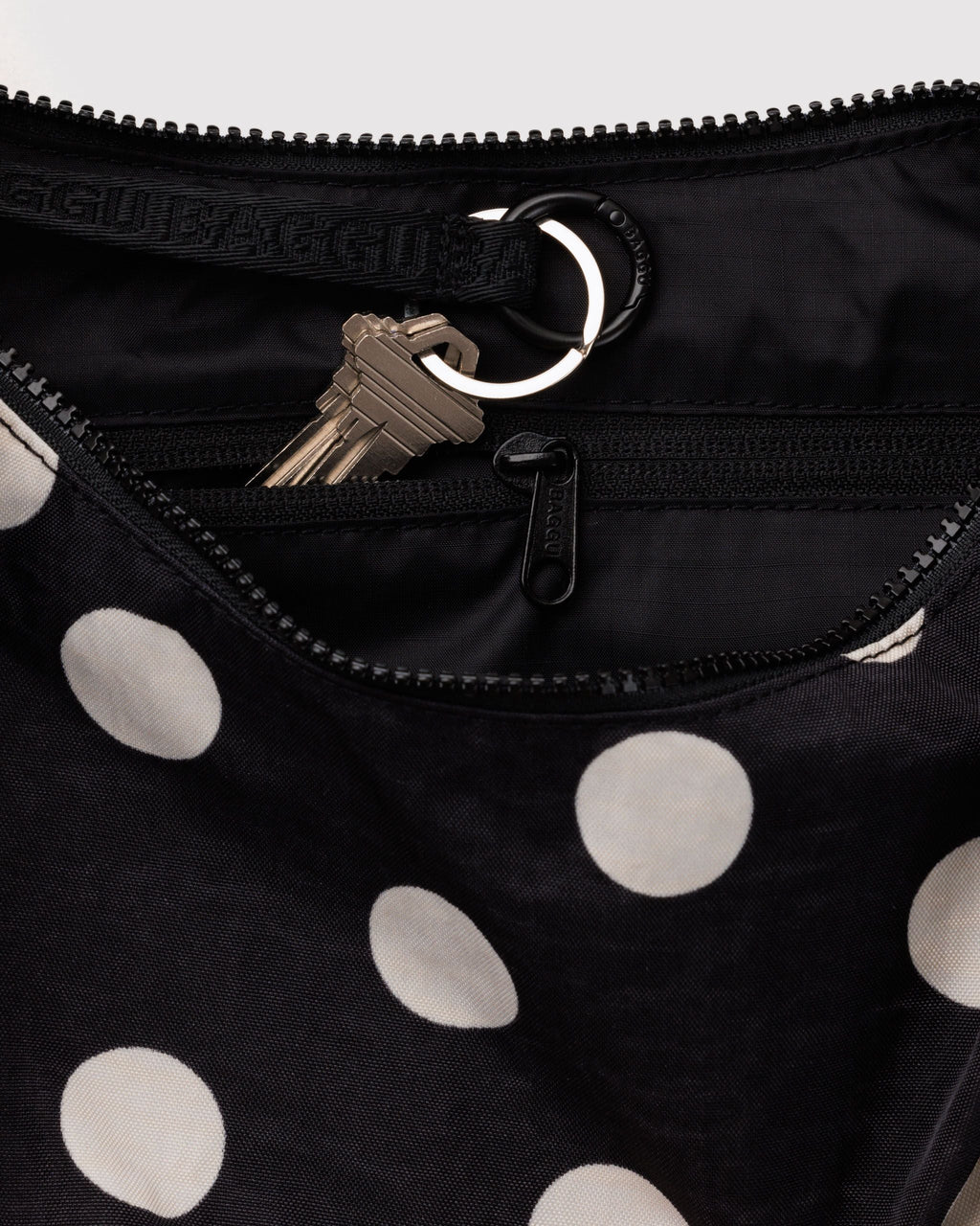 Medium Nylon Crescent Bag - Black and Cream Polka Dot - image 3