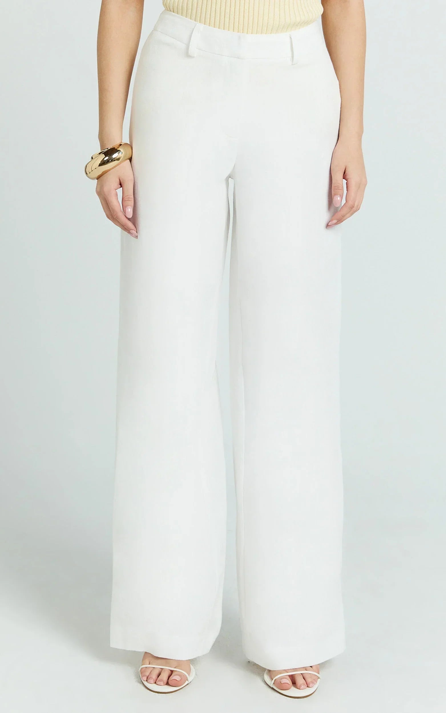 Evie Pants - Mid Rise Wide Leg Linen Blend Tailored Pants in White